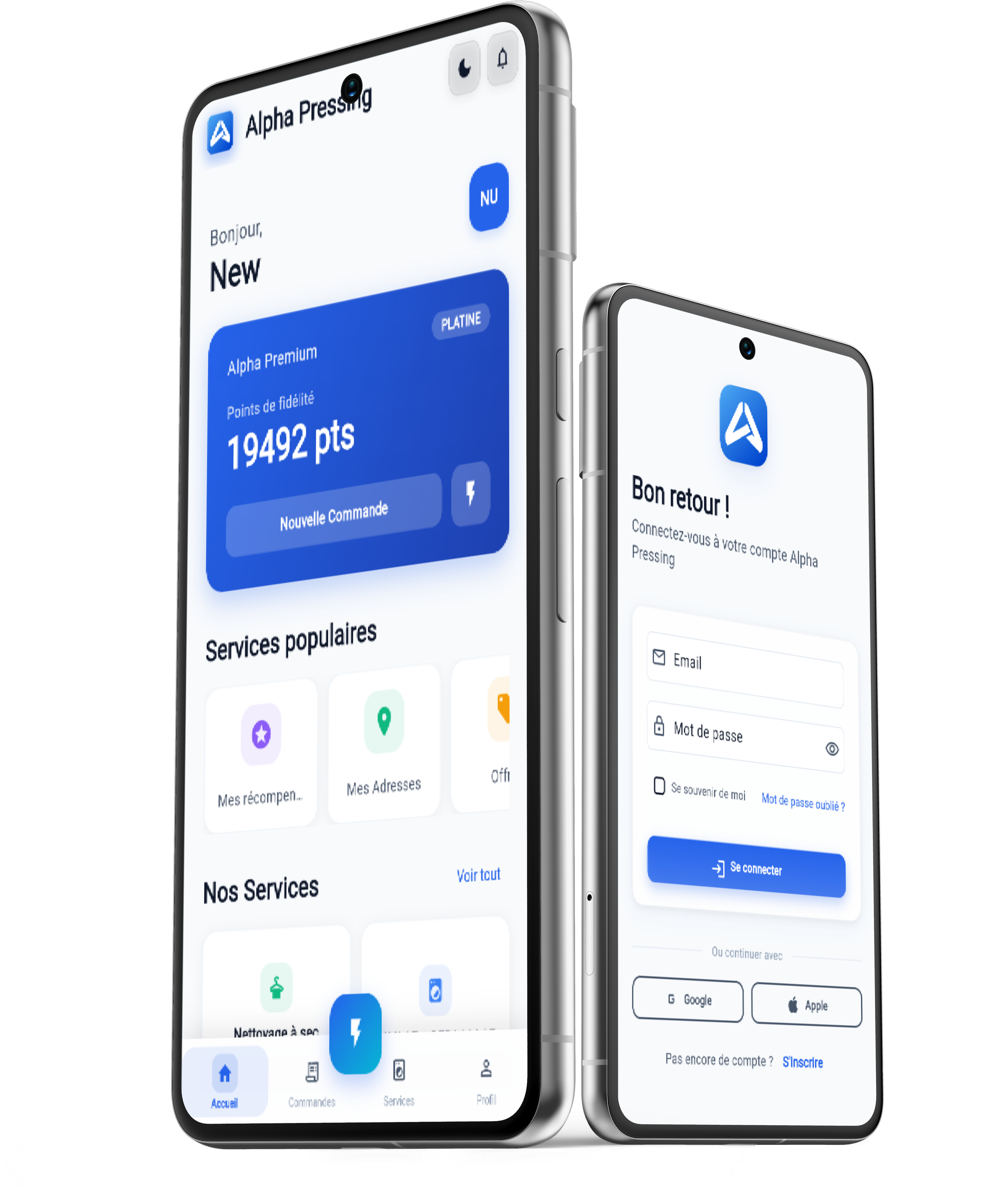 Écran d'accueil de l'app client